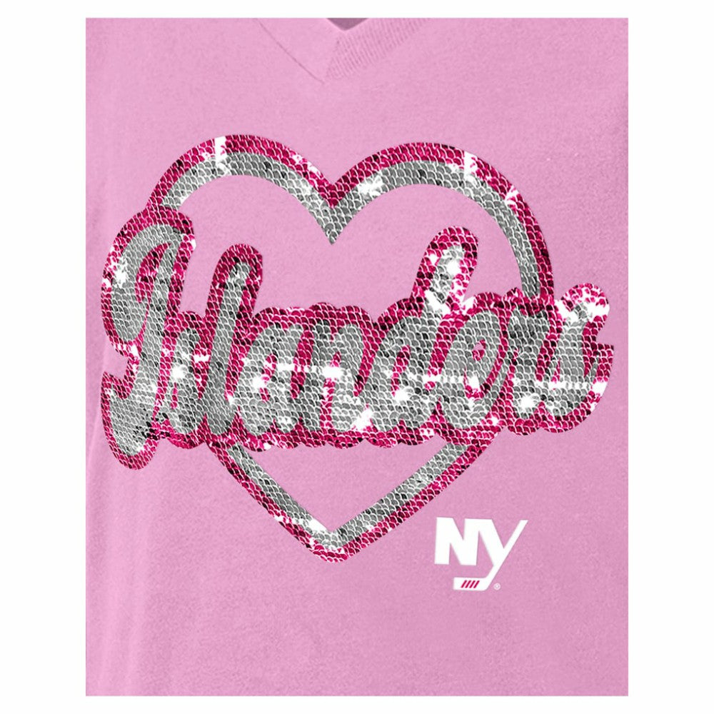 New York Islanders New Era Girl's Youth Flip Sequin V-Neck T-Shirt - Pink T-shirts