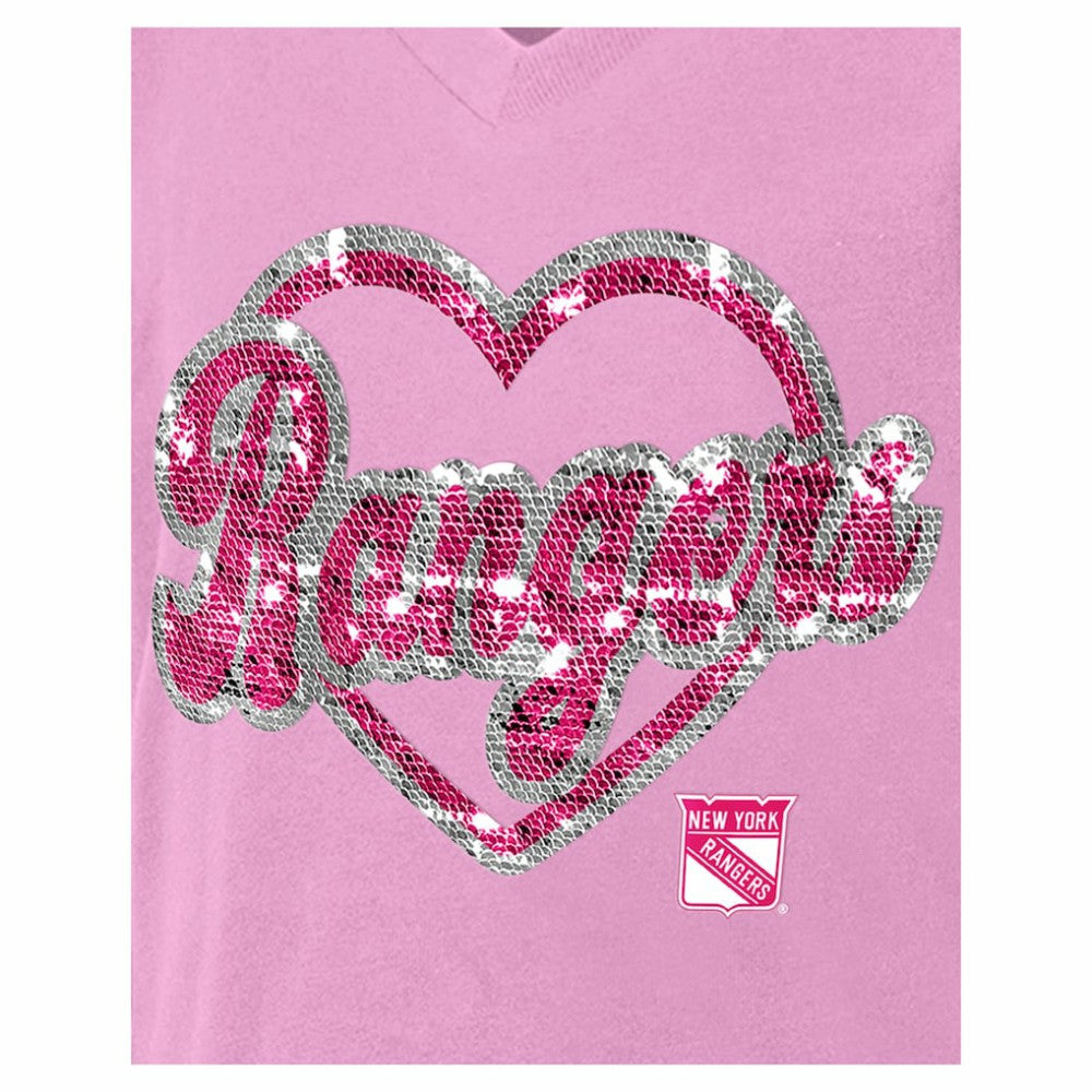 New York Rangers New Era Girl's Youth Flip Sequin V-Neck T-Shirt - Pink T-shirts