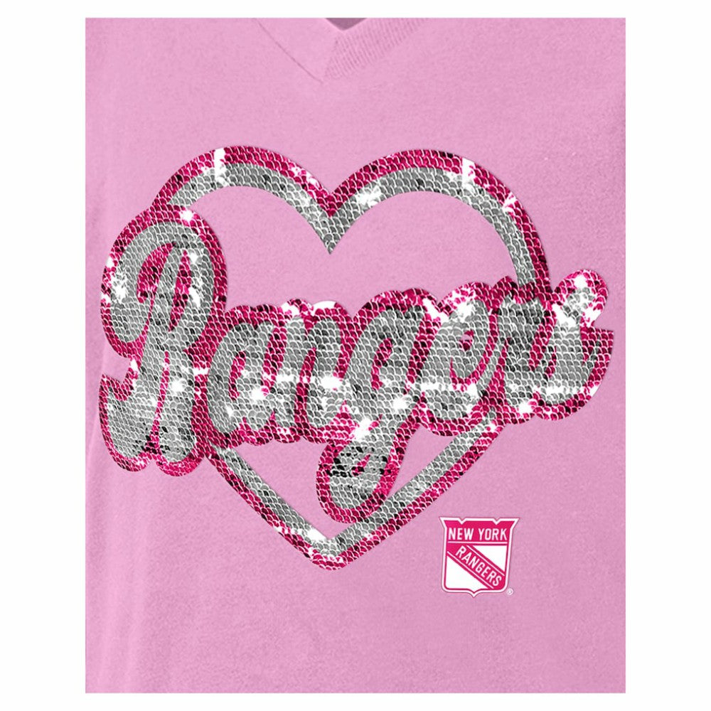 New York Rangers New Era Girl's Youth Flip Sequin V-Neck T-Shirt - Pink T-shirts