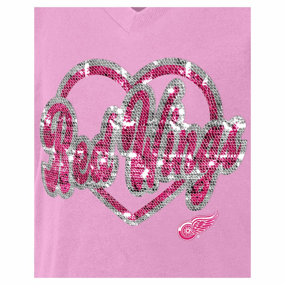 Detroit Red Wings New Era Girl's Youth Flip Sequin V-Neck T-Shirt - Pink T-shirts