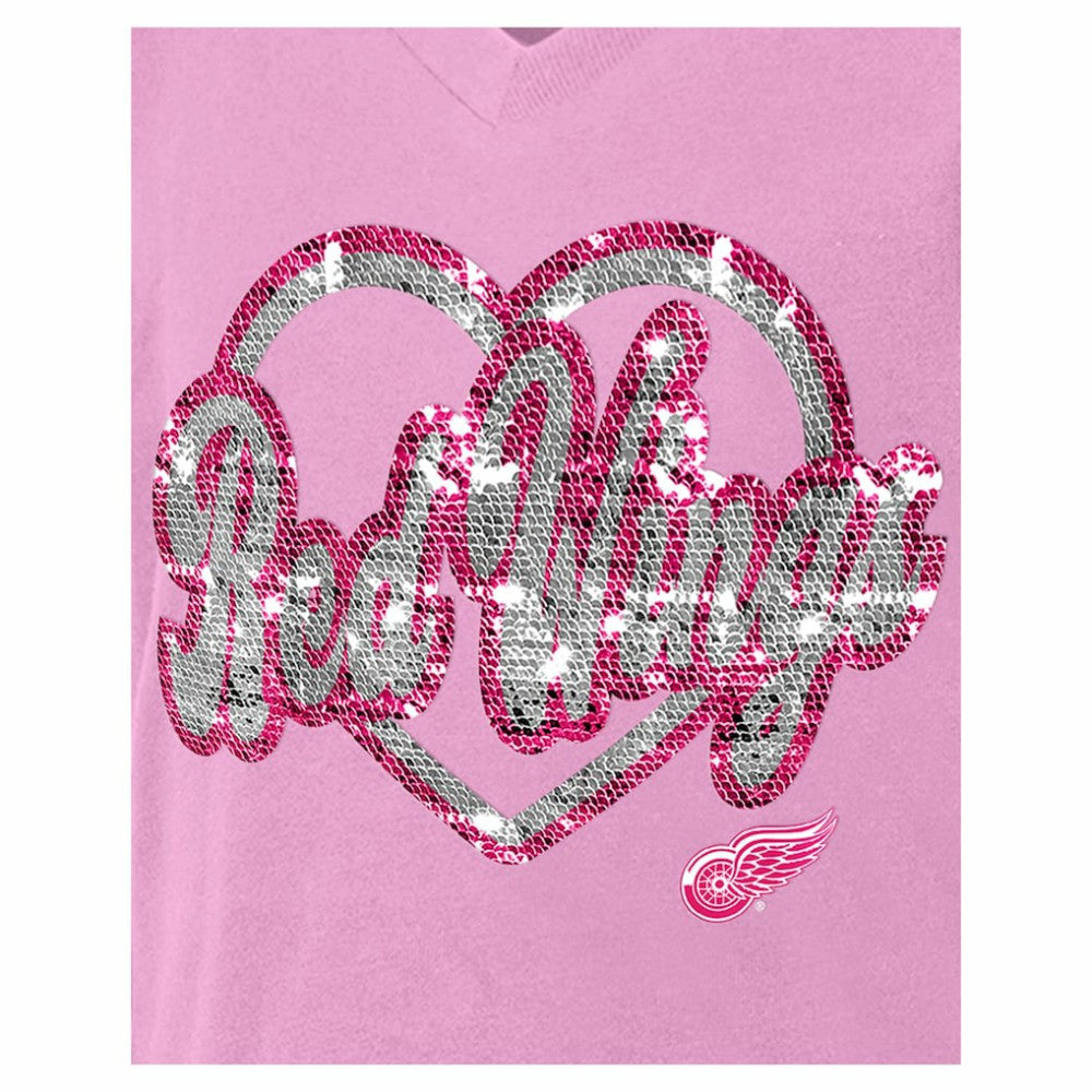 Detroit Red Wings New Era Girl's Youth Flip Sequin V-Neck T-Shirt - Pink T-shirts