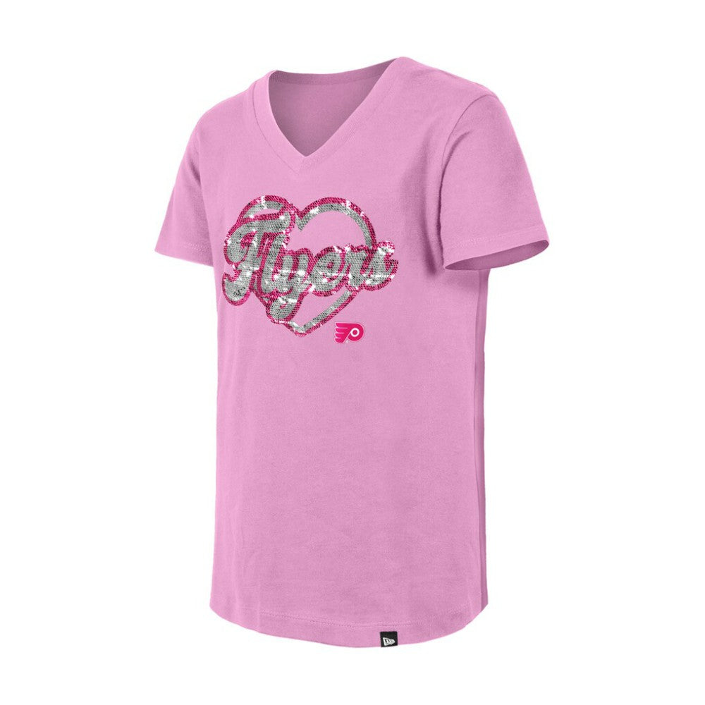 Philadelphia Flyers New Era Girl's Youth Flip Sequin V-Neck T-Shirt - Pink T-shirts