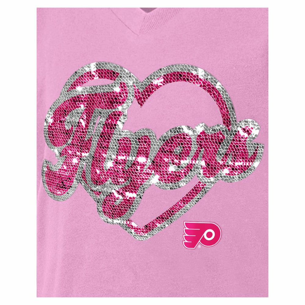 Philadelphia Flyers New Era Girl's Youth Flip Sequin V-Neck T-Shirt - Pink T-shirts