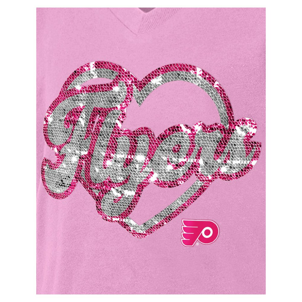 Philadelphia Flyers New Era Girl's Youth Flip Sequin V-Neck T-Shirt - Pink T-shirts