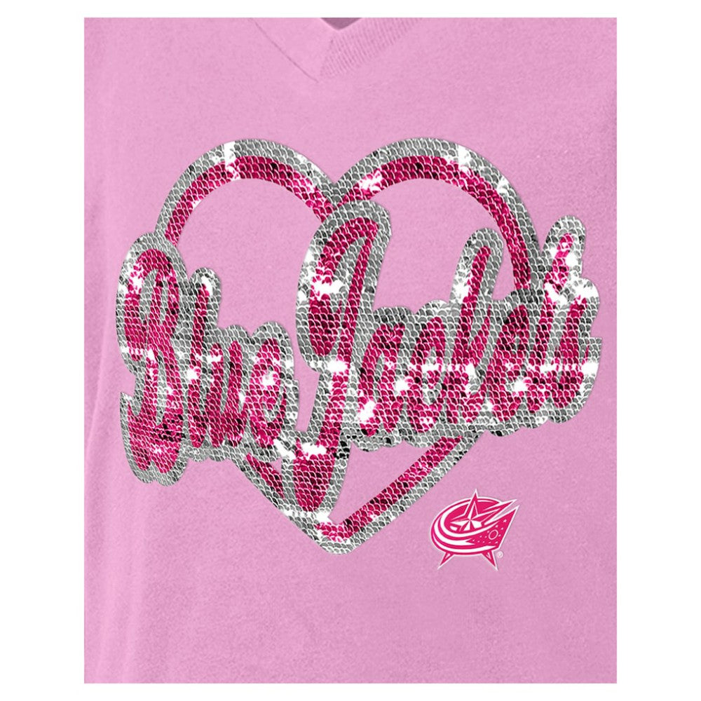 Columbus Blue Jackets New Era Girl's Youth Flip Sequin V-Neck T-Shirt - Pink T-shirts