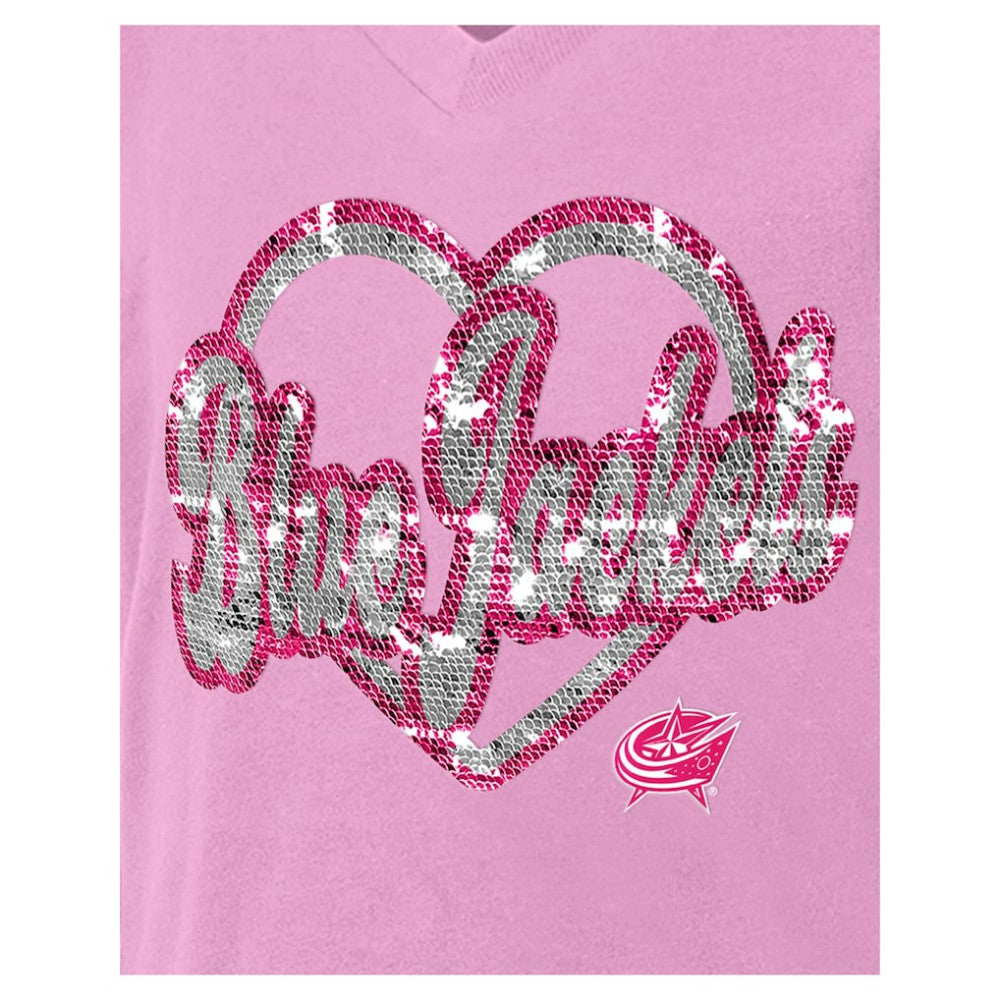 Columbus Blue Jackets New Era Girl's Youth Flip Sequin V-Neck T-Shirt - Pink T-shirts