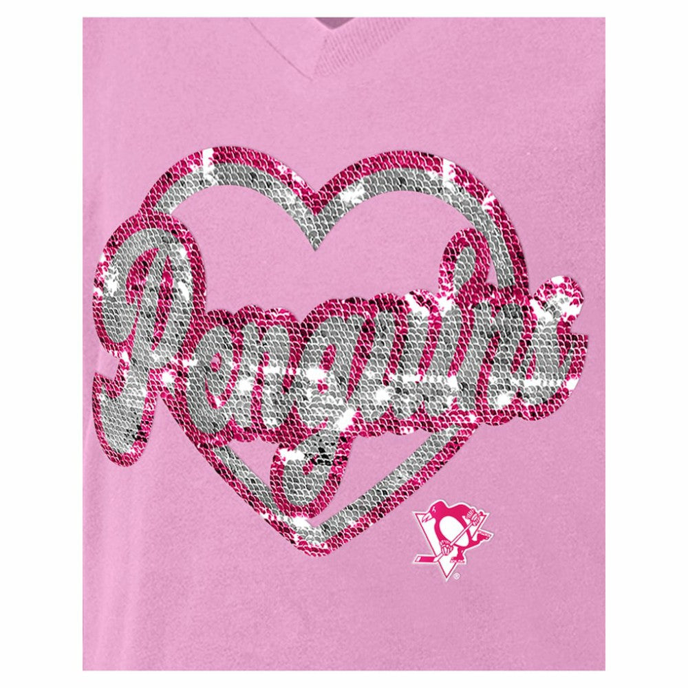 Pittsburgh Penguins New Era Girl's Youth Flip Sequin V-Neck T-Shirt - Pink T-shirts