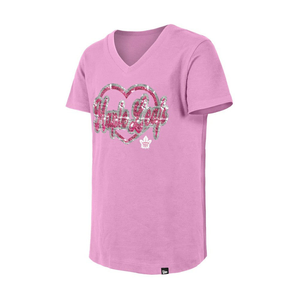 Toronto Maple Leafs New Era Girl's Youth Flip Sequin V-Neck T-Shirt - Pink T-shirts