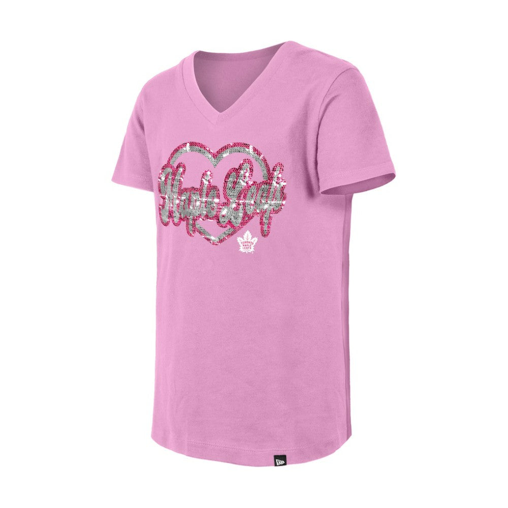 Toronto Maple Leafs New Era Girl's Youth Flip Sequin V-Neck T-Shirt - Pink T-shirts