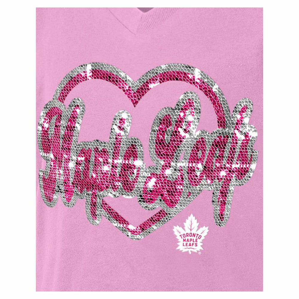 Toronto Maple Leafs New Era Girl's Youth Flip Sequin V-Neck T-Shirt - Pink T-shirts