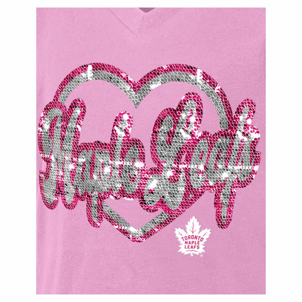 Toronto Maple Leafs New Era Girl's Youth Flip Sequin V-Neck T-Shirt - Pink T-shirts