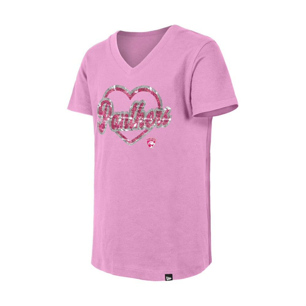 Florida Panthers New Era Girl's Youth Flip Sequin V-Neck T-Shirt - Pink T-shirts