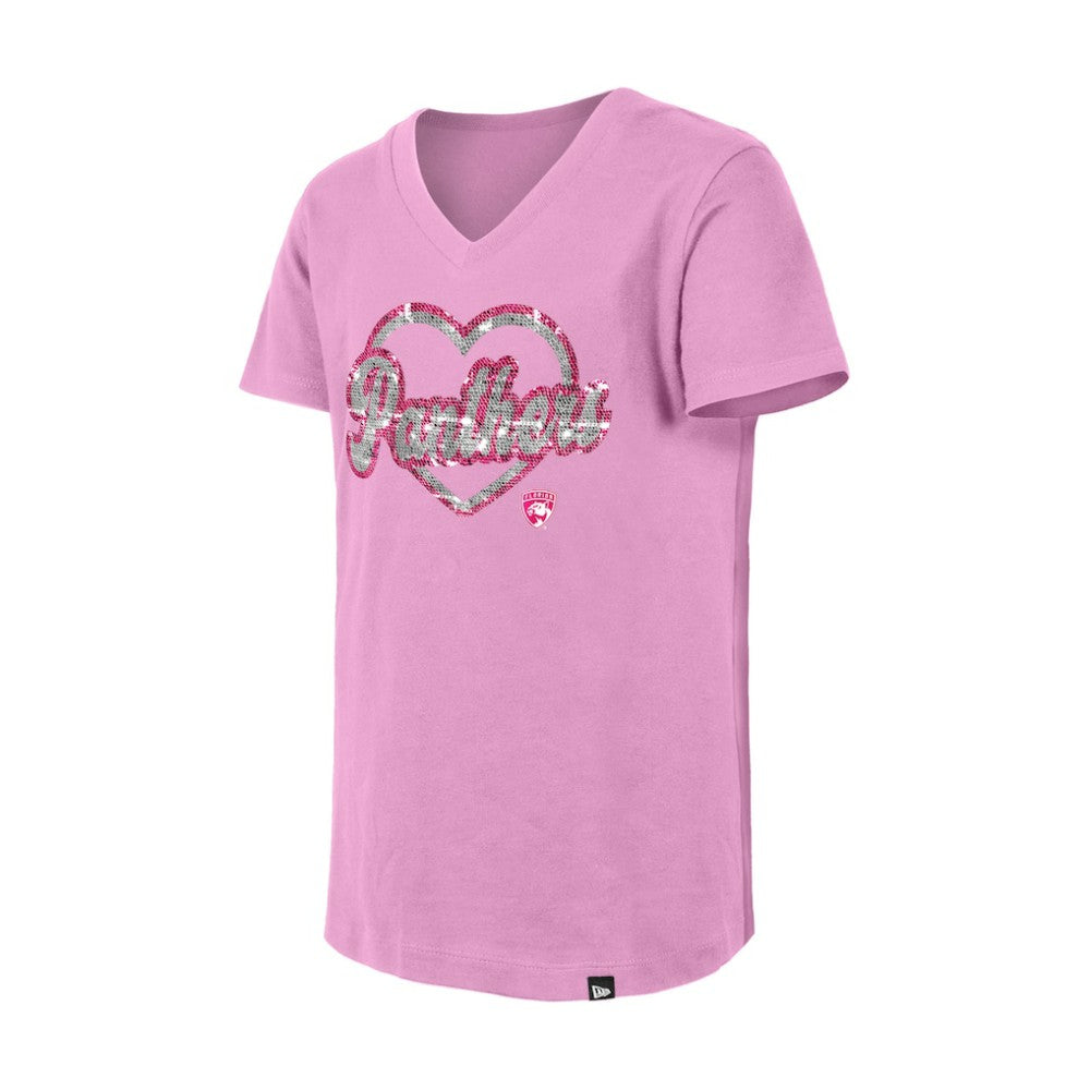 Florida Panthers New Era Girl's Youth Flip Sequin V-Neck T-Shirt - Pink T-shirts