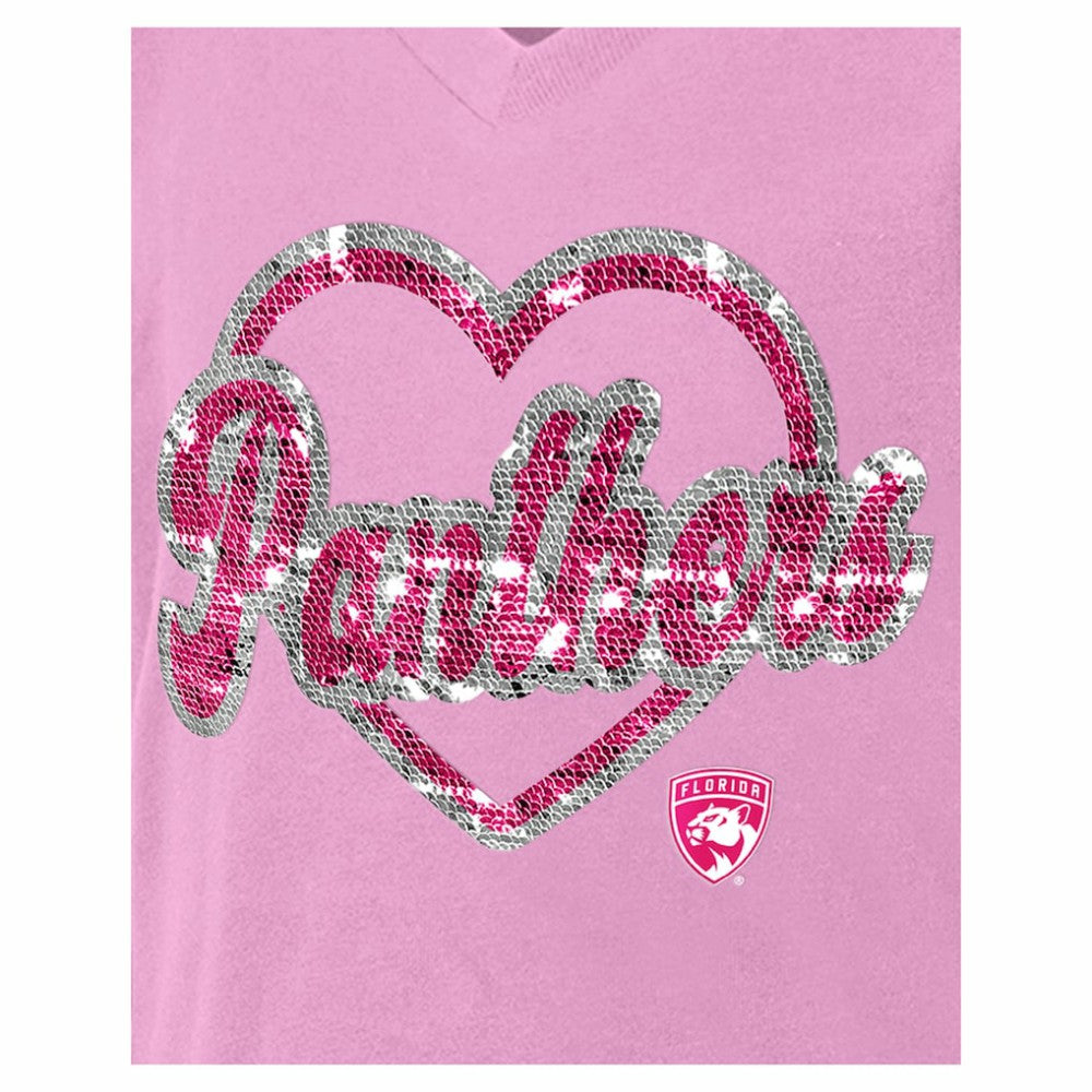 Florida Panthers New Era Girl's Youth Flip Sequin V-Neck T-Shirt - Pink T-shirts