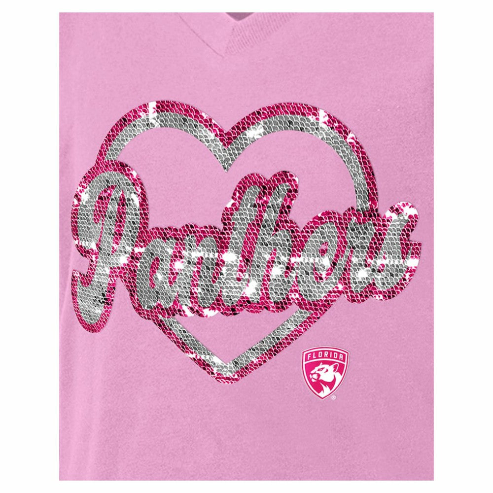Florida Panthers New Era Girl's Youth Flip Sequin V-Neck T-Shirt - Pink T-shirts