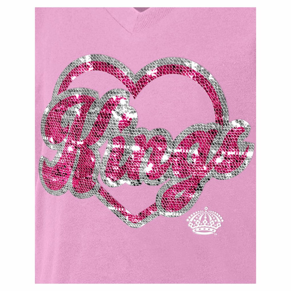 Los Angeles Kings New Era Girl's Youth Flip Sequin V-Neck T-Shirt - Pink T-shirts