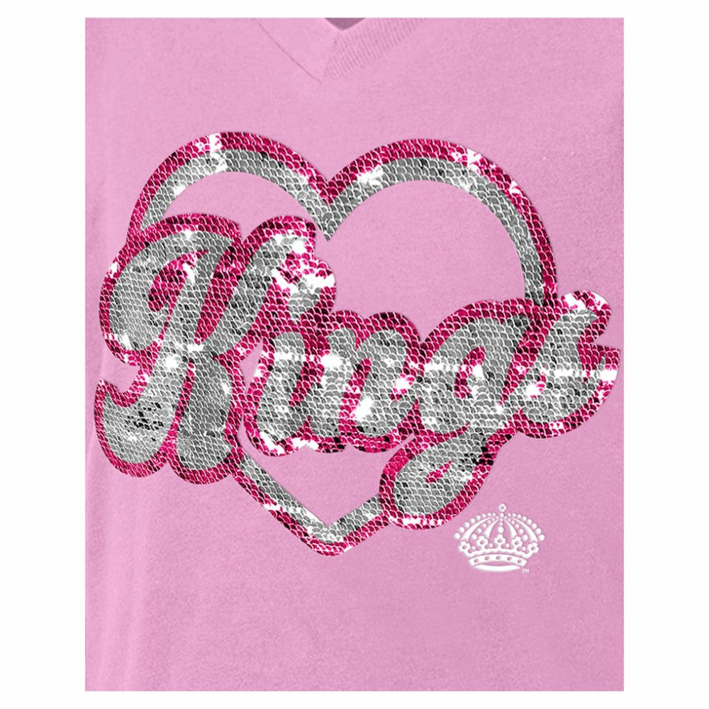 Los Angeles Kings New Era Girl's Youth Flip Sequin V-Neck T-Shirt - Pink T-shirts