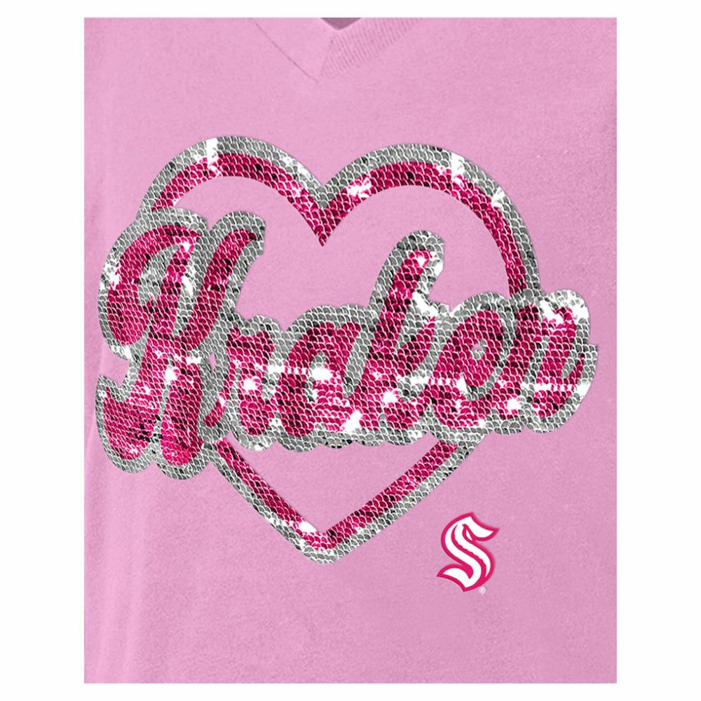 Seattle Kraken New Era Girl's Youth Flip Sequin V-Neck T-Shirt - Pink T-shirts