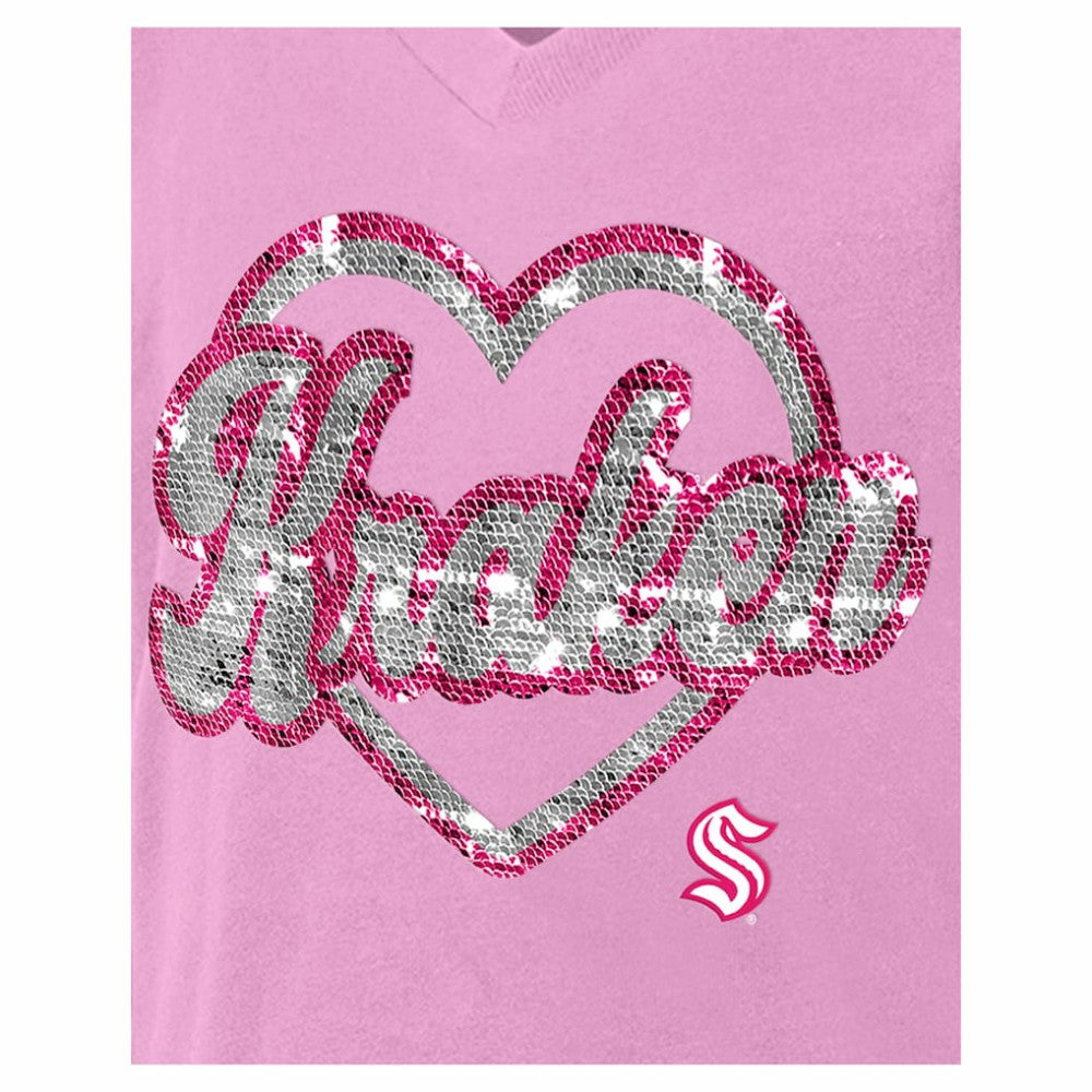 Seattle Kraken New Era Girl's Youth Flip Sequin V-Neck T-Shirt - Pink T-shirts