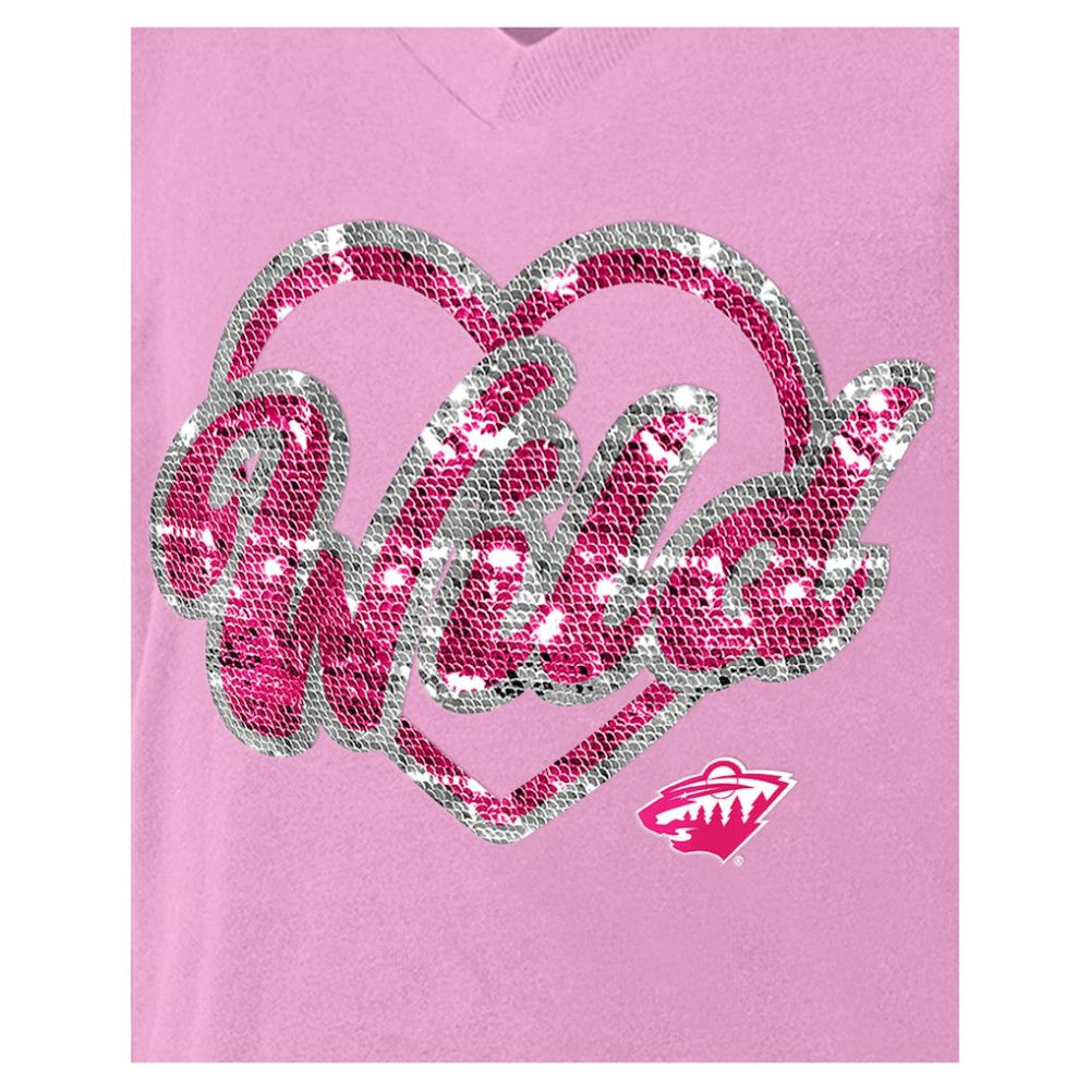 Minnesota Wild New Era Girl's Youth Flip Sequin V-Neck T-Shirt - Pink T-shirts