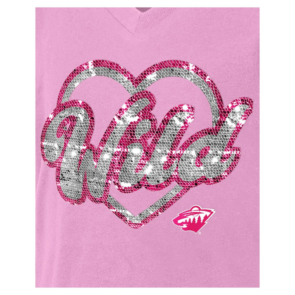 Minnesota Wild New Era Girl's Youth Flip Sequin V-Neck T-Shirt - Pink T-shirts