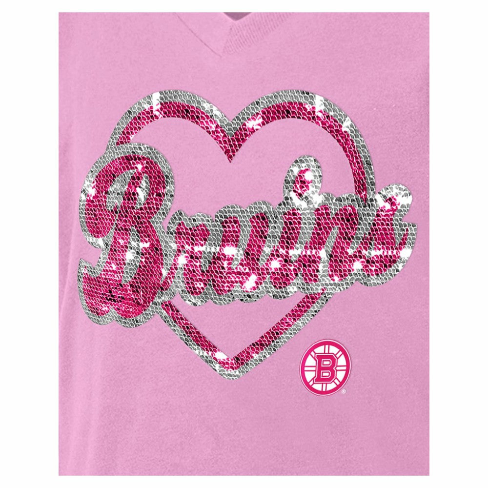 Boston Bruins New Era Girl's Youth Flip Sequin V-Neck T-Shirt - Pink T-shirts