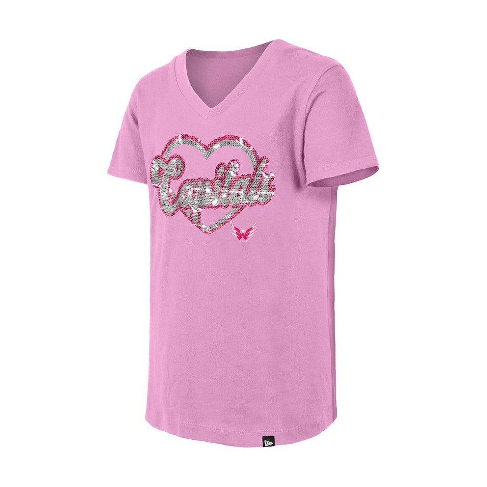 Washington Capitals New Era Girl's Youth Flip Sequin V-Neck T-Shirt - Pink T-shirts