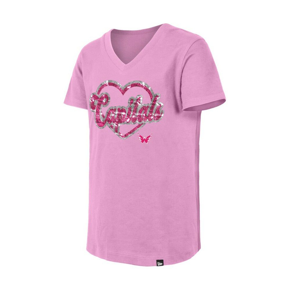 Washington Capitals New Era Girl's Youth Flip Sequin V-Neck T-Shirt - Pink T-shirts