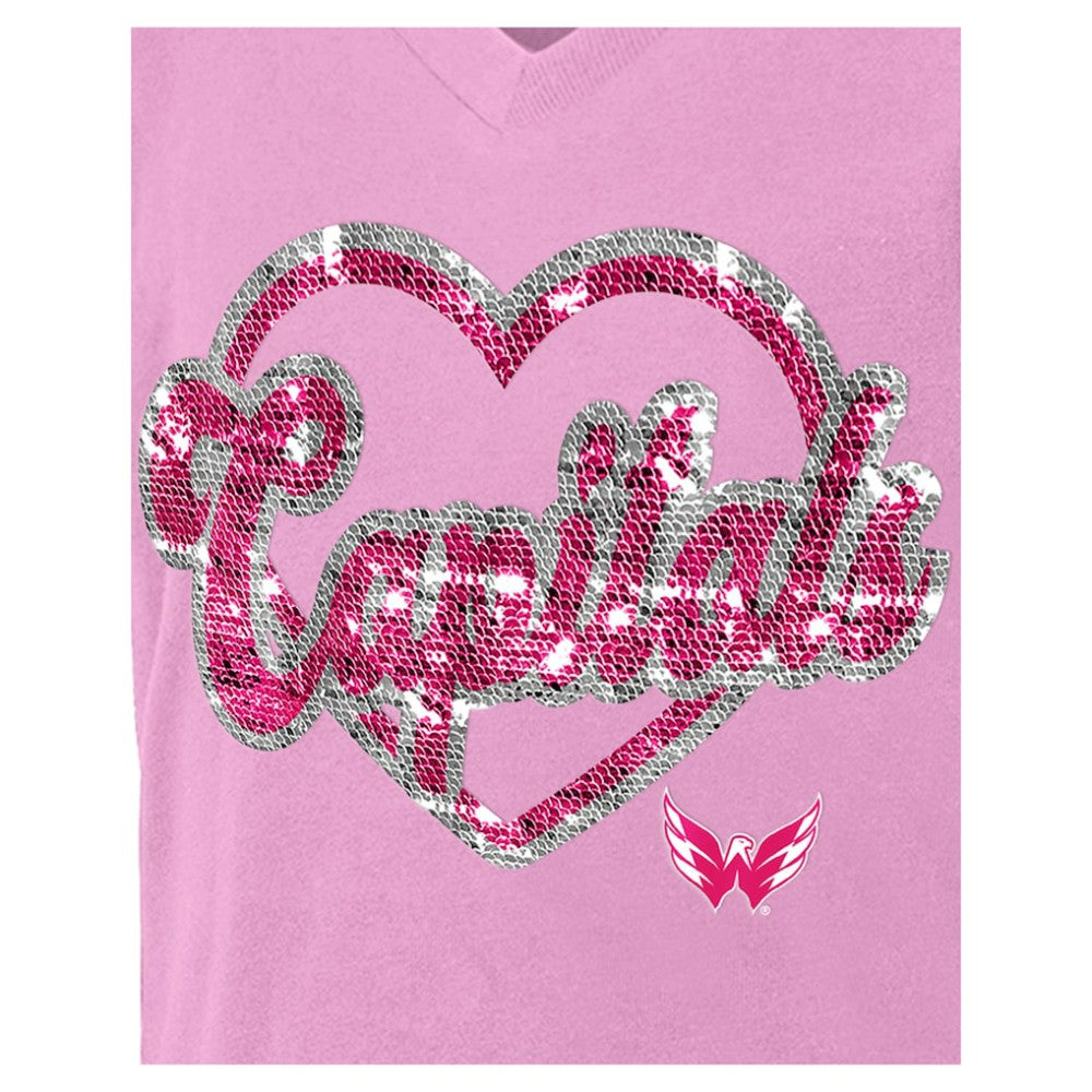 Washington Capitals New Era Girl's Youth Flip Sequin V-Neck T-Shirt - Pink T-shirts