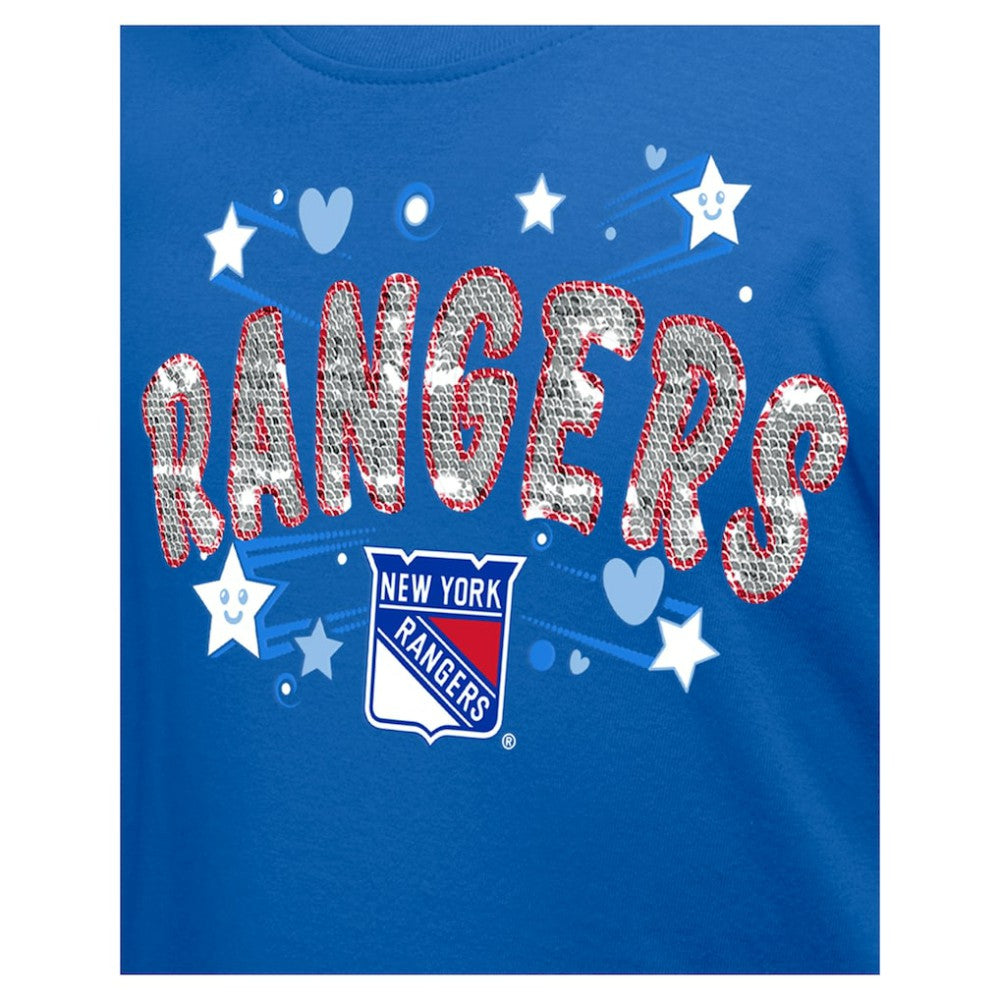 New York Rangers New Era Girl's Youth Flip Sequin T-Shirt - Blue T-shirts