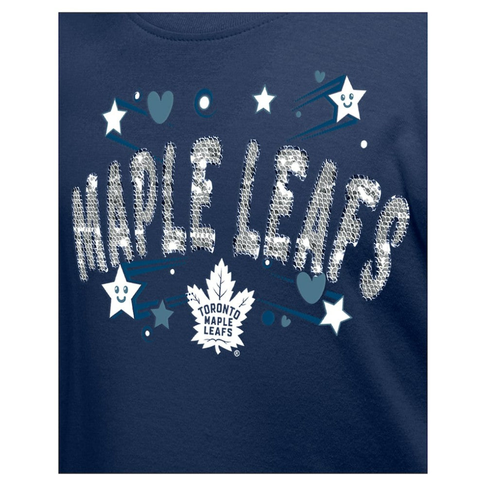 Toronto Maple Leafs New Era Girl's Youth Flip Sequin T-Shirt - Navy T-shirts