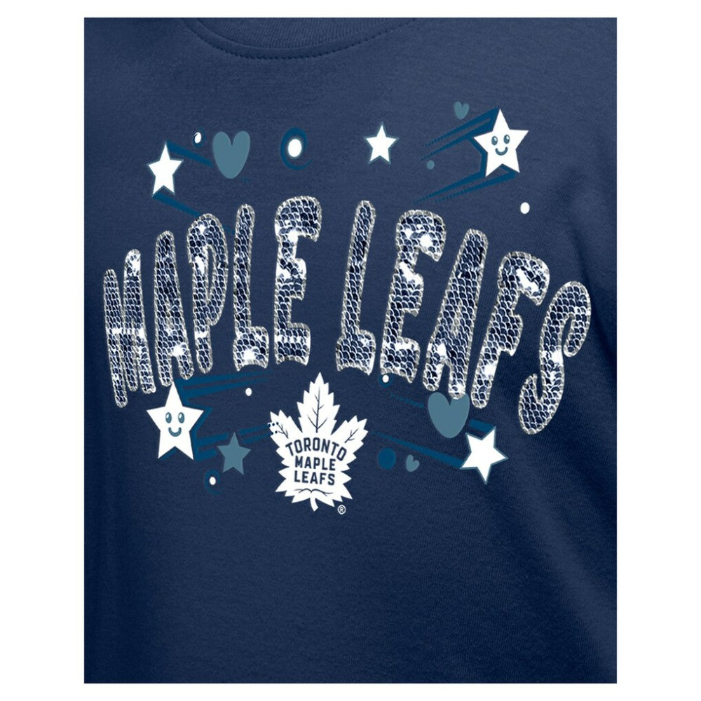 Toronto Maple Leafs New Era Girl's Youth Flip Sequin T-Shirt - Navy T-shirts