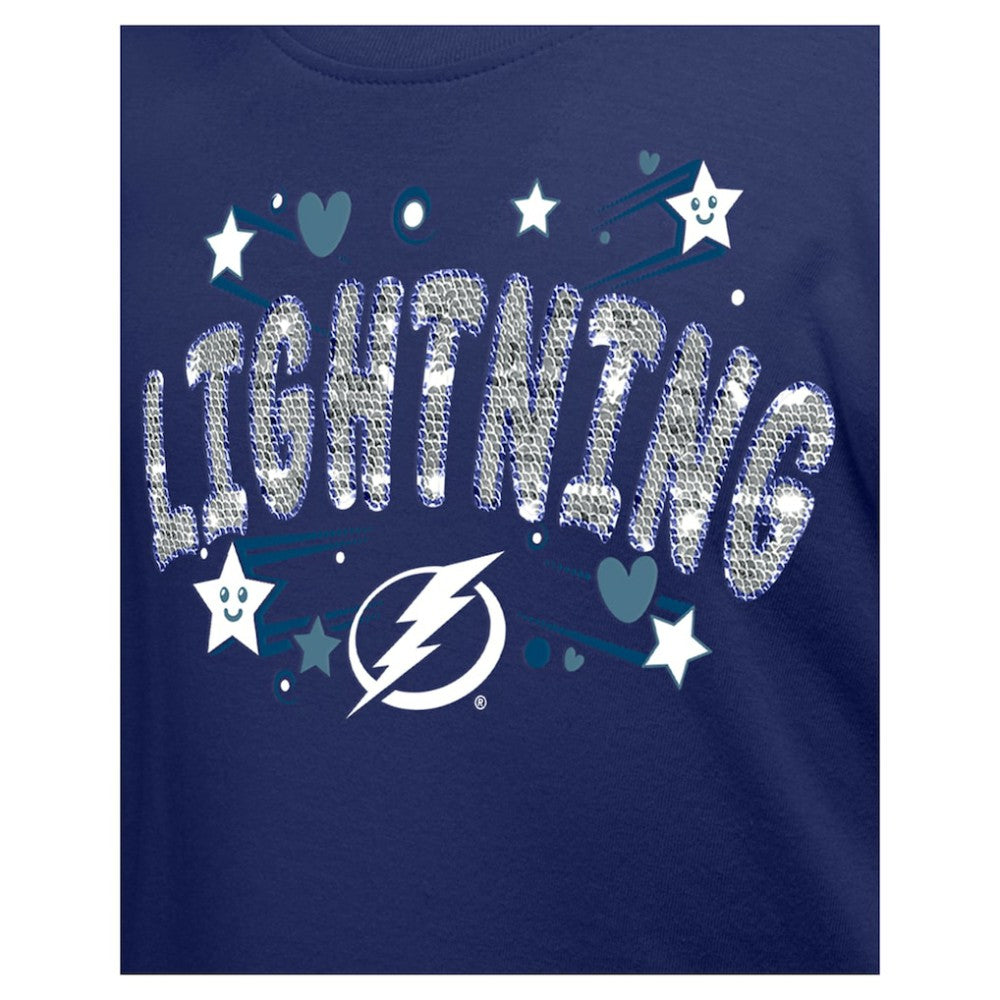 Tampa Bay Lightning New Era Girl's Youth Flip Sequin T-Shirt - Blue T-shirts