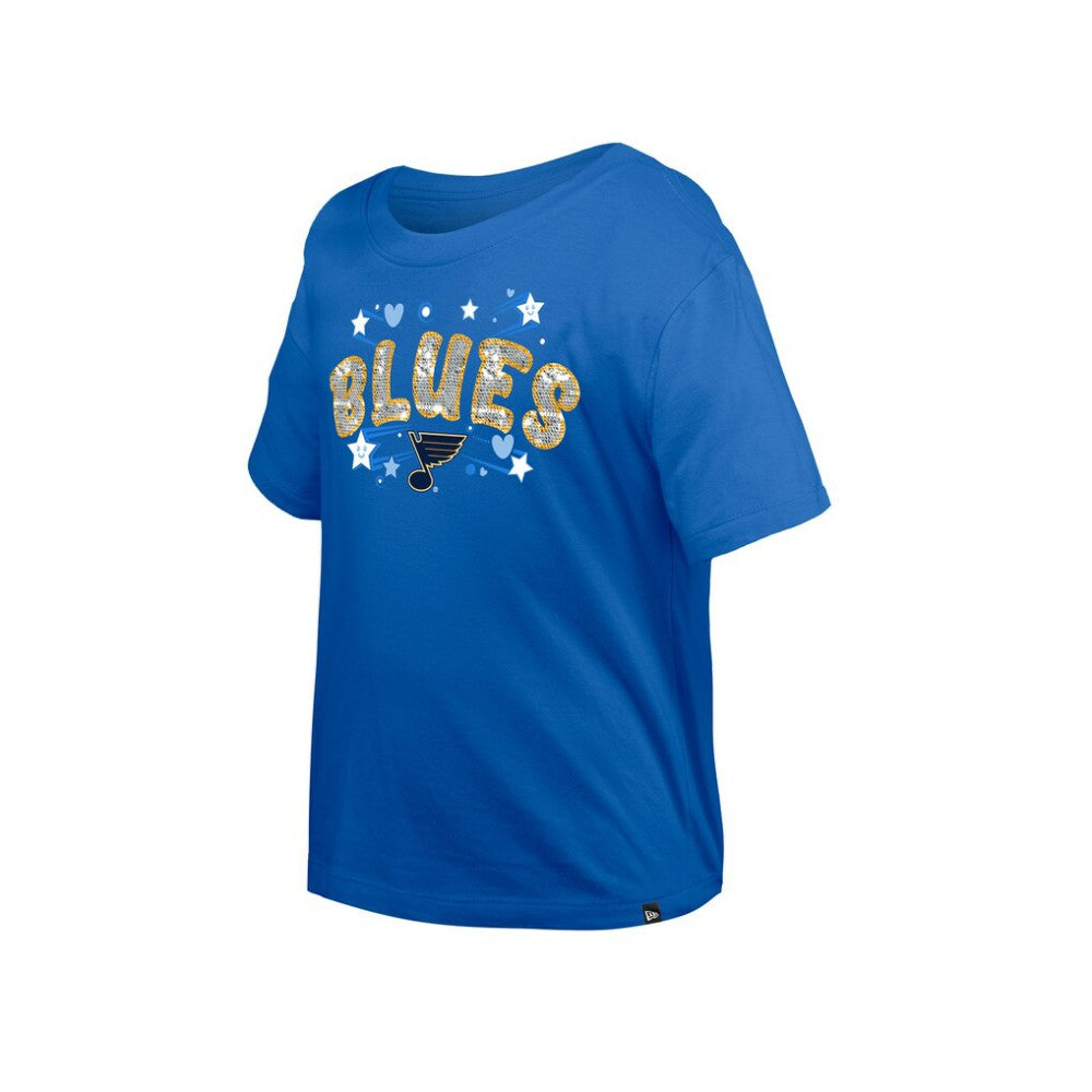 St. Louis Blues New Era Girl's Youth Flip Sequin T-Shirt - Blue T-shirts