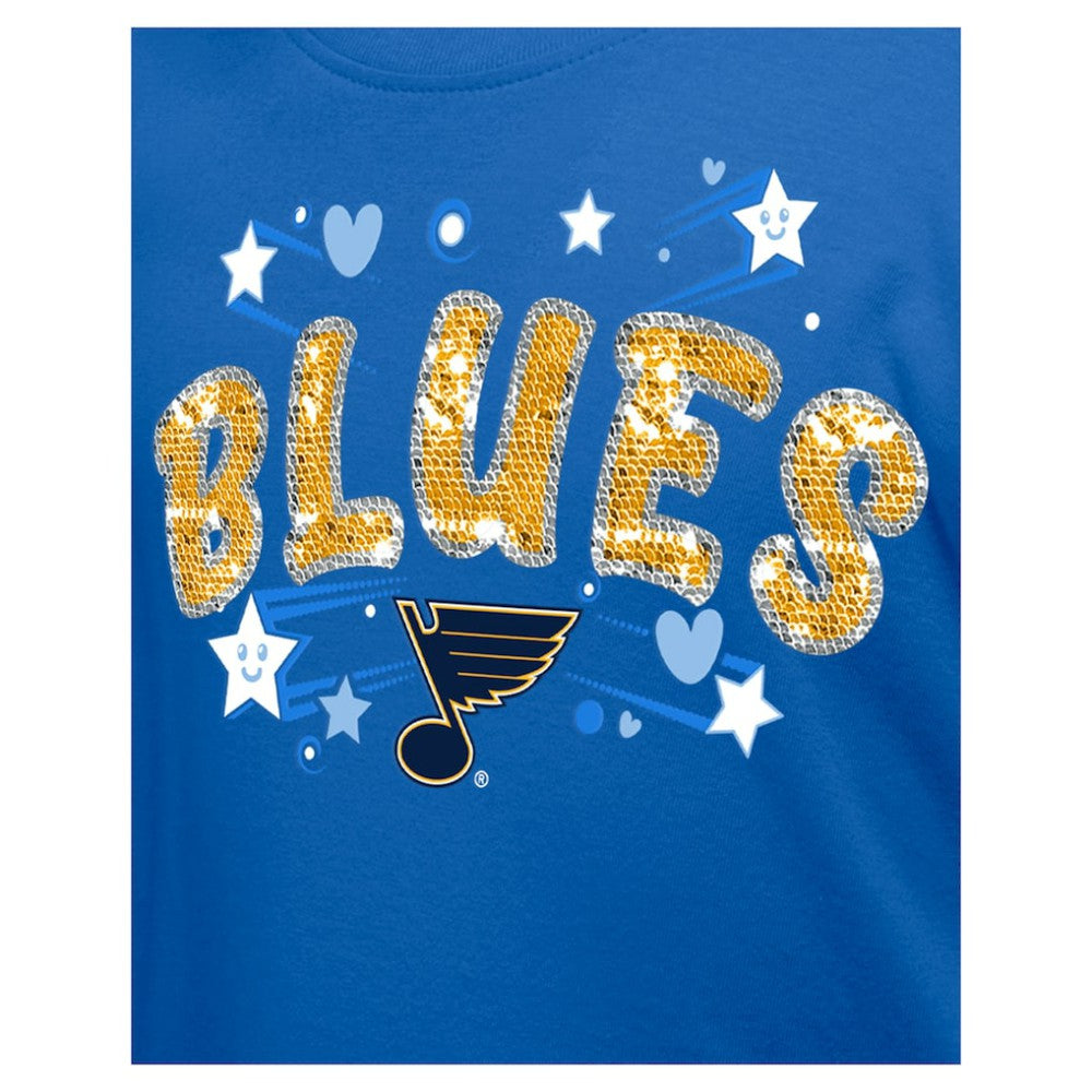 St. Louis Blues New Era Girl's Youth Flip Sequin T-Shirt - Blue T-shirts