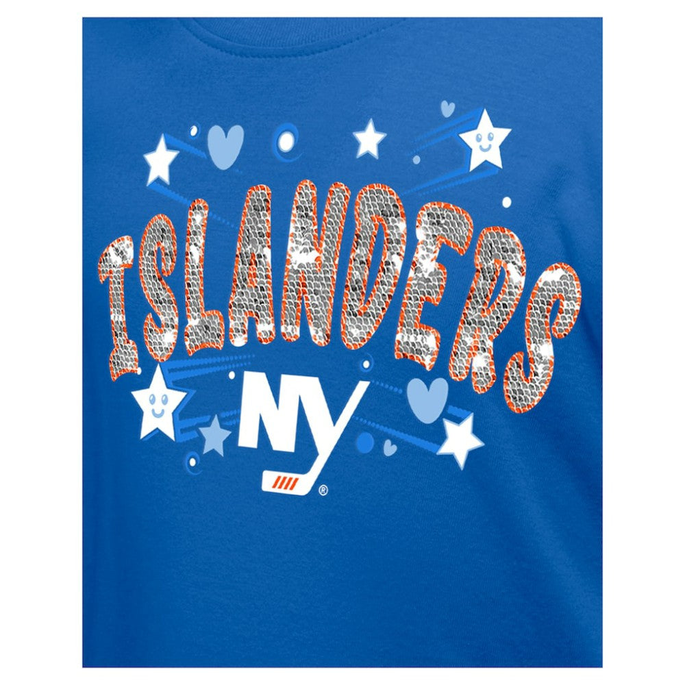 New York Islanders New Era Girl's Youth Flip Sequin T-Shirt - Blue T-shirts