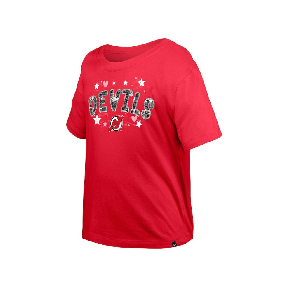 New Jersey Devils New Era Girl's Youth Flip Sequin T-Shirt - Red T-shirts