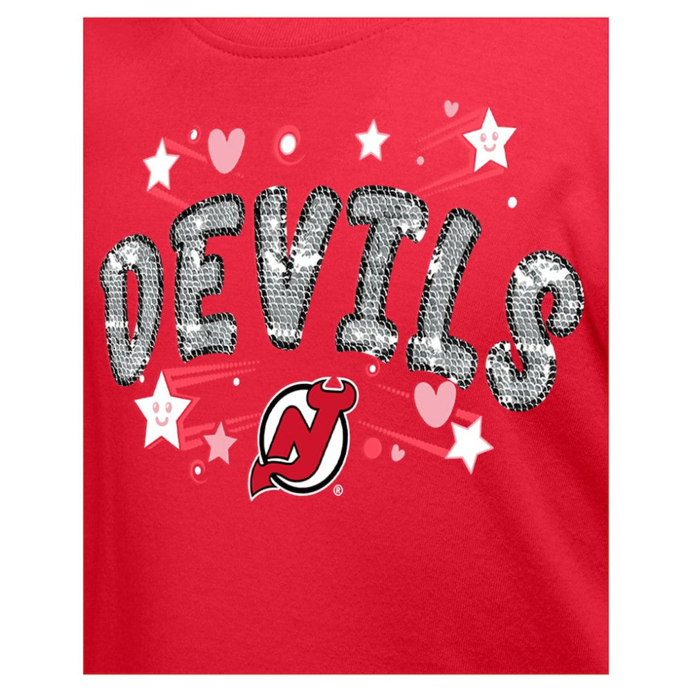 New Jersey Devils New Era Girl's Youth Flip Sequin T-Shirt - Red T-shirts