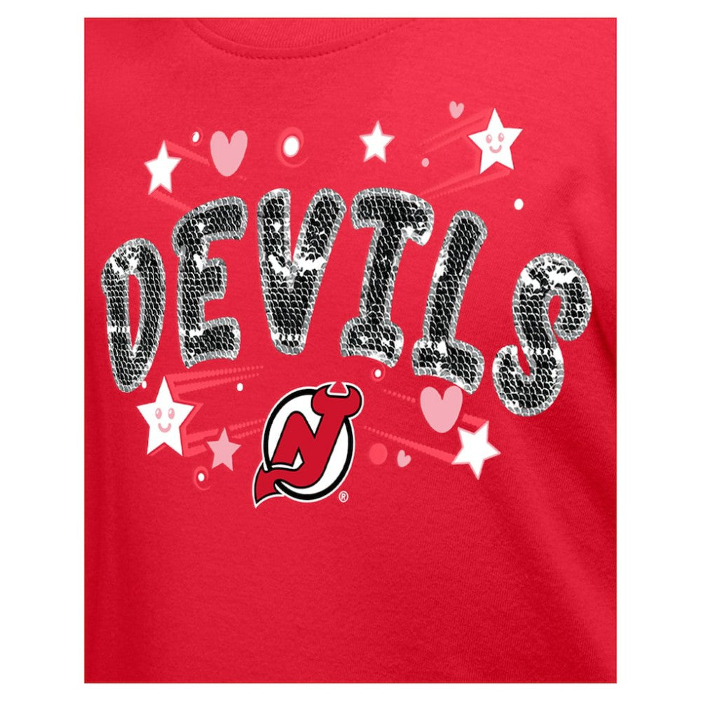 New Jersey Devils New Era Girl's Youth Flip Sequin T-Shirt - Red T-shirts