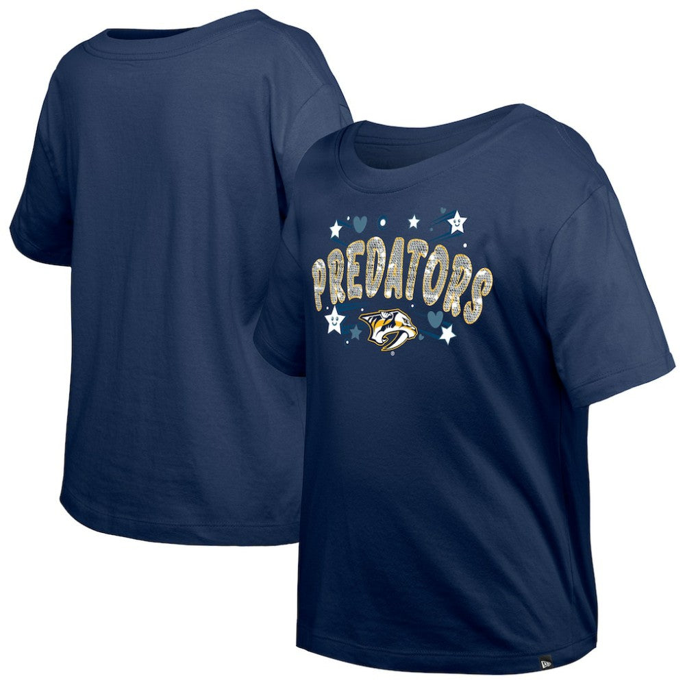 Nashville Predators New Era Girl's Youth Flip Sequin T-Shirt - Navy T-shirts