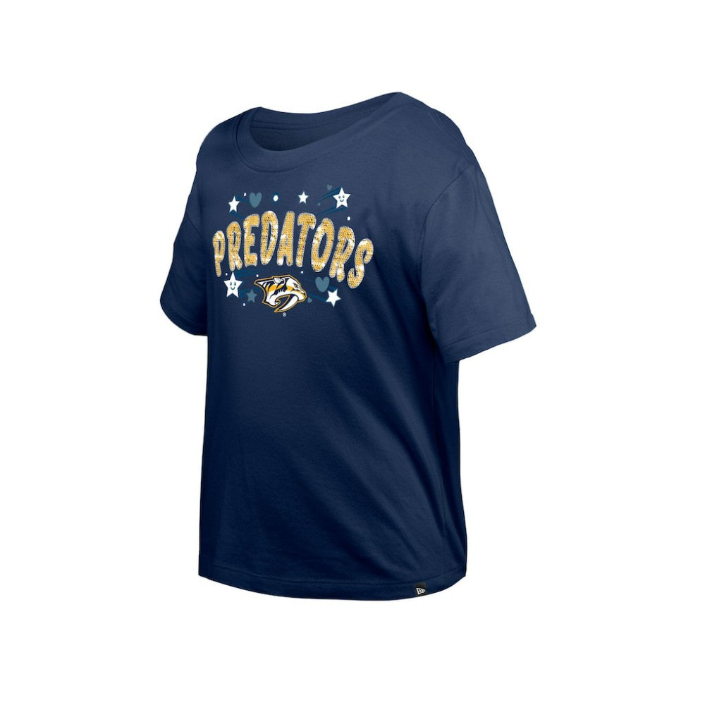 Nashville Predators New Era Girl's Youth Flip Sequin T-Shirt - Navy T-shirts
