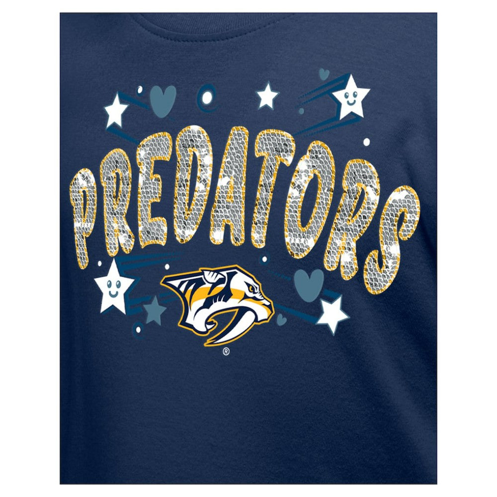 Nashville Predators New Era Girl's Youth Flip Sequin T-Shirt - Navy T-shirts