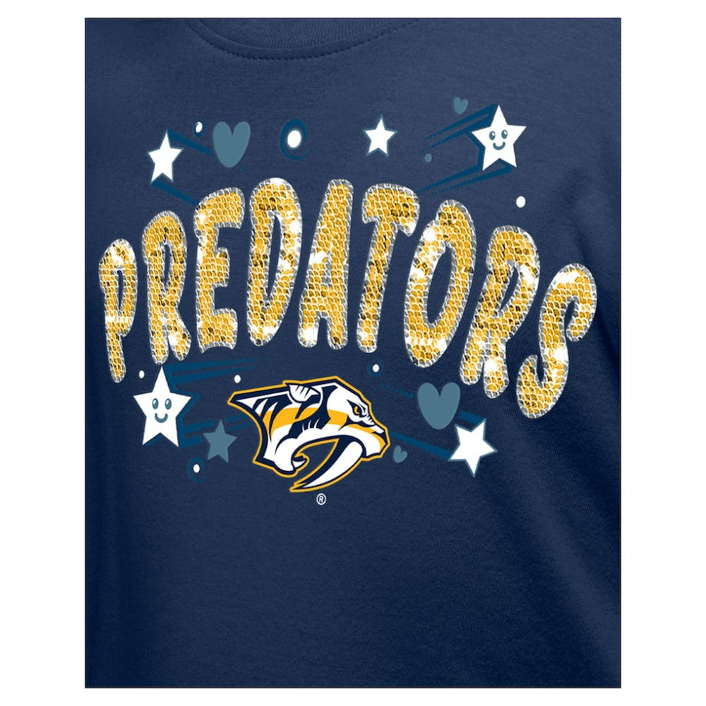Nashville Predators New Era Girl's Youth Flip Sequin T-Shirt - Navy T-shirts
