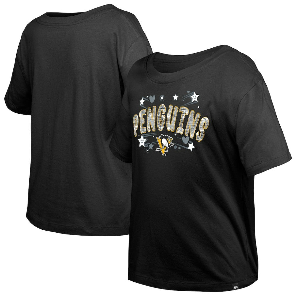 Pittsburgh Penguins New Era Girl's Youth Flip Sequin T-Shirt - Black T-shirts