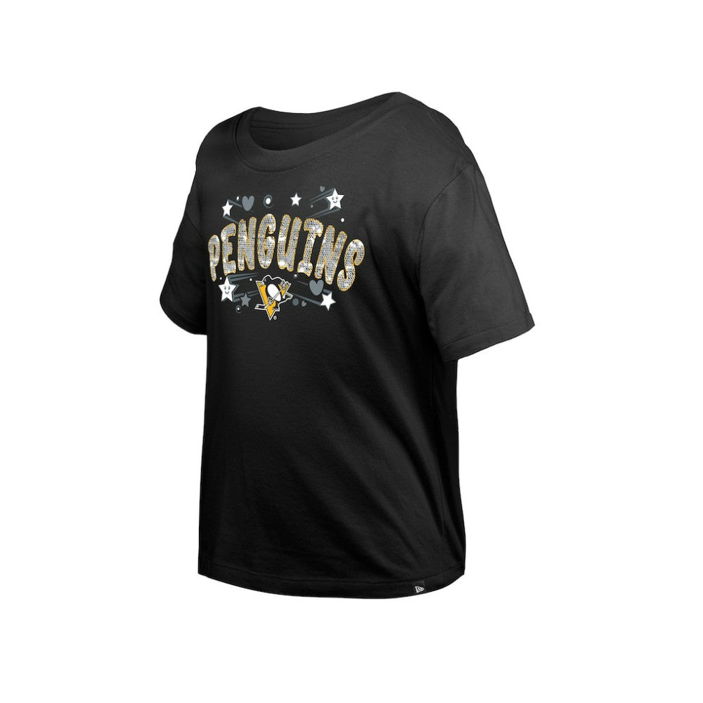 Pittsburgh Penguins New Era Girl's Youth Flip Sequin T-Shirt - Black T-shirts