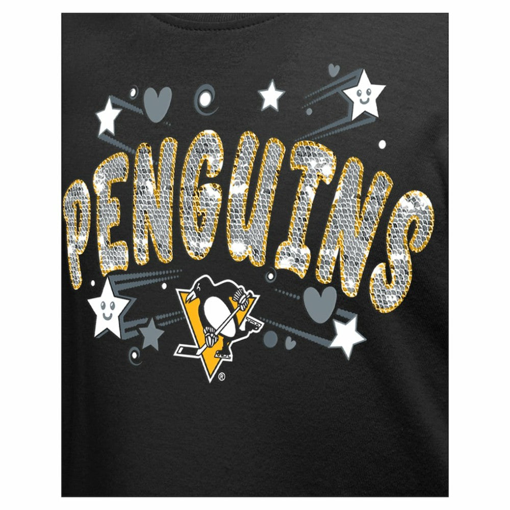 Pittsburgh Penguins New Era Girl's Youth Flip Sequin T-Shirt - Black T-shirts