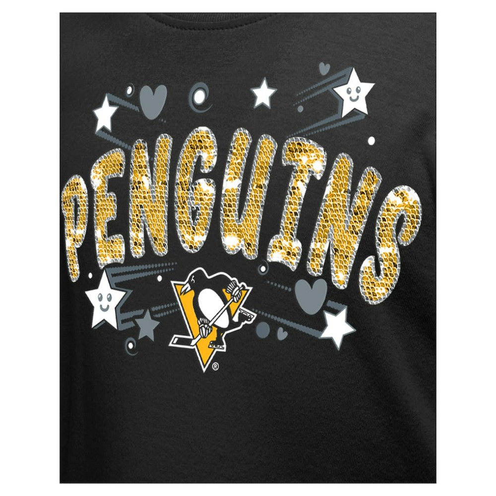 Pittsburgh Penguins New Era Girl's Youth Flip Sequin T-Shirt - Black T-shirts
