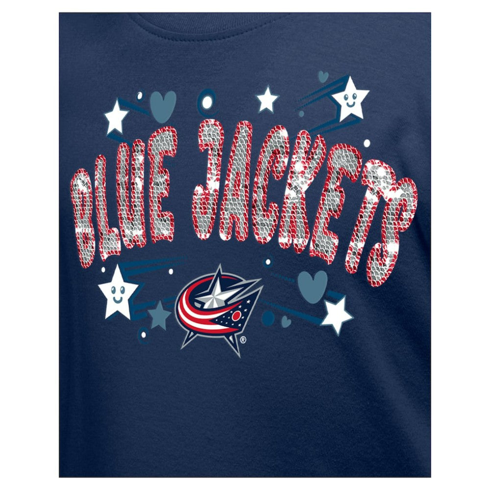 Columbus Blue Jackets New Era Girl's Youth Flip Sequin T-Shirt - Navy T-shirts
