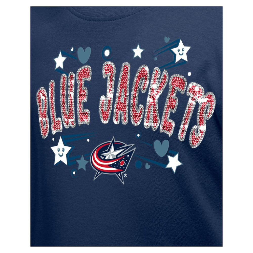 Columbus Blue Jackets New Era Girl's Youth Flip Sequin T-Shirt - Navy T-shirts