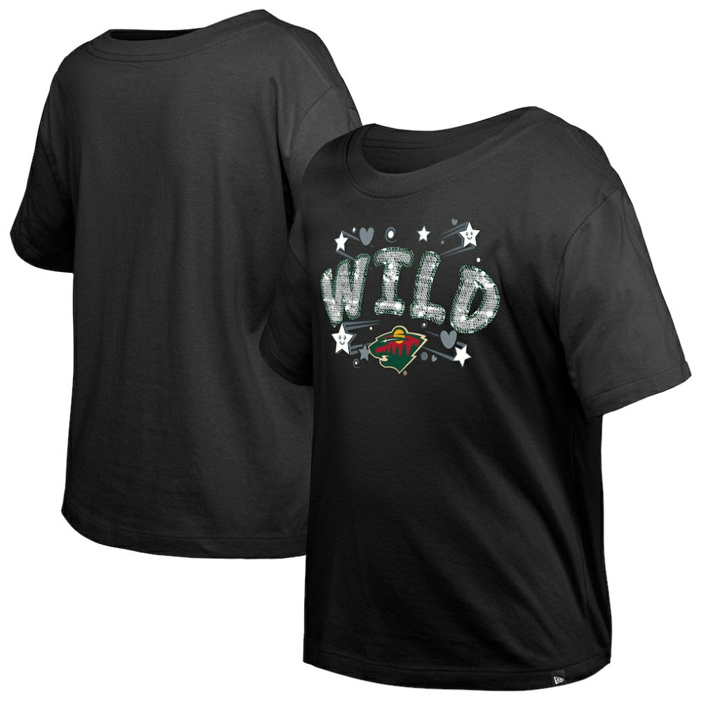 Minnesota Wild New Era Girl's Youth Flip Sequin T-Shirt - Black T-shirts